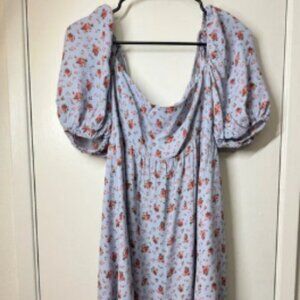 Reformation Bristol Blue Pink Ditzy Floral Babydoll Puff Sleeves Mini Dress S